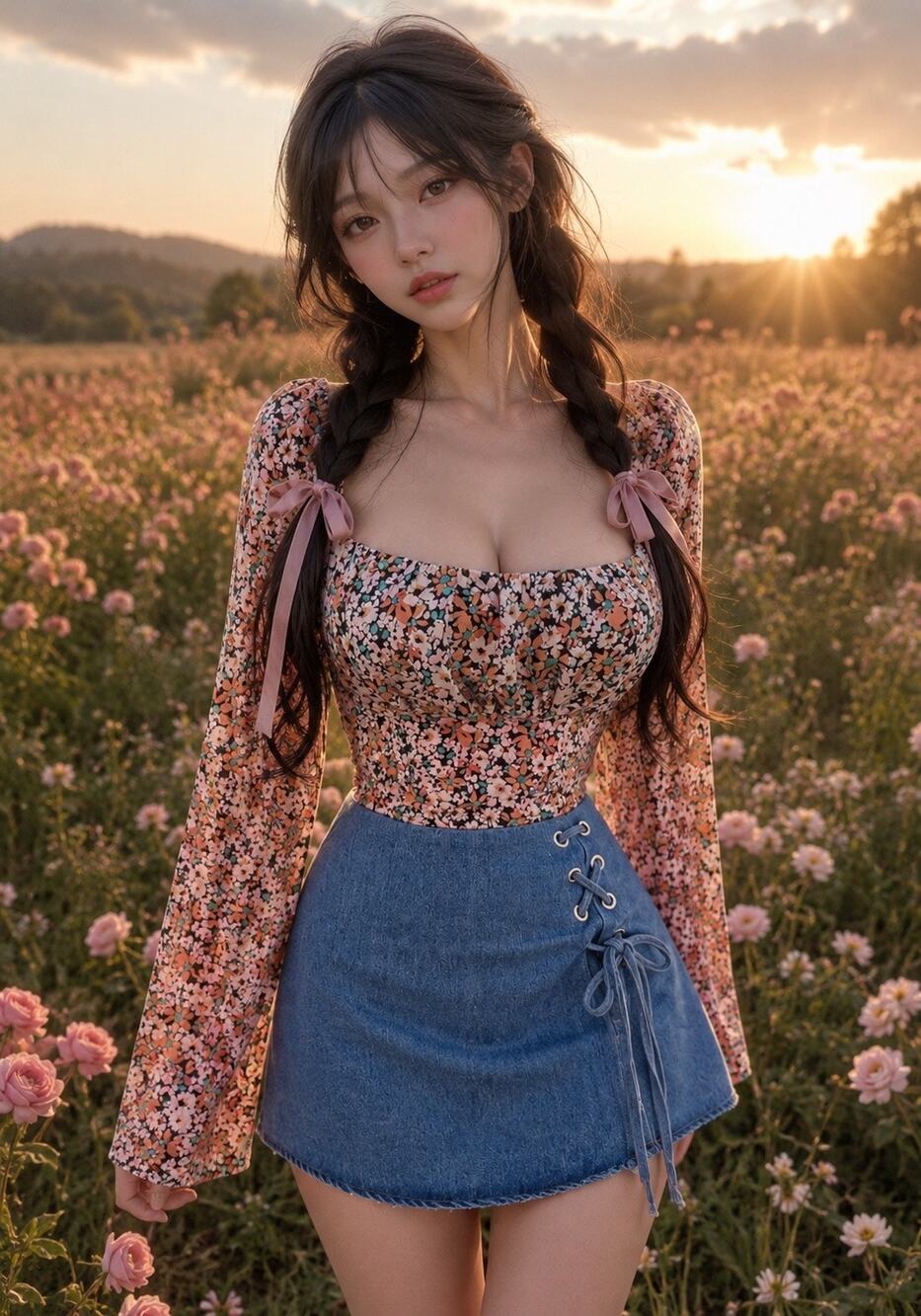 Blooming Into Fall blooming floral meadow milkmaid billowy crop top